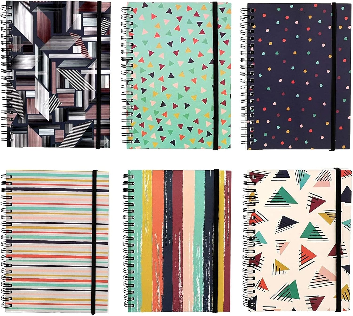 Paper Junkie 6 Pack 5x7 Spiral Notebooks with Pocket - Small Lined Journals with Elastic Closure for School, Work (6 Designs) - Image 7