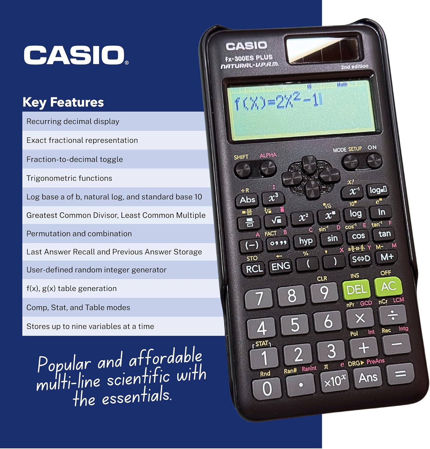 Casio fx-300ES Plus 2nd Edition – Standard Scientific Calculator | 262 Functions, Natural Textbook Display℠ | Ideal for Middle School, High School Math, Statistics & Algebra | Black - Image 5