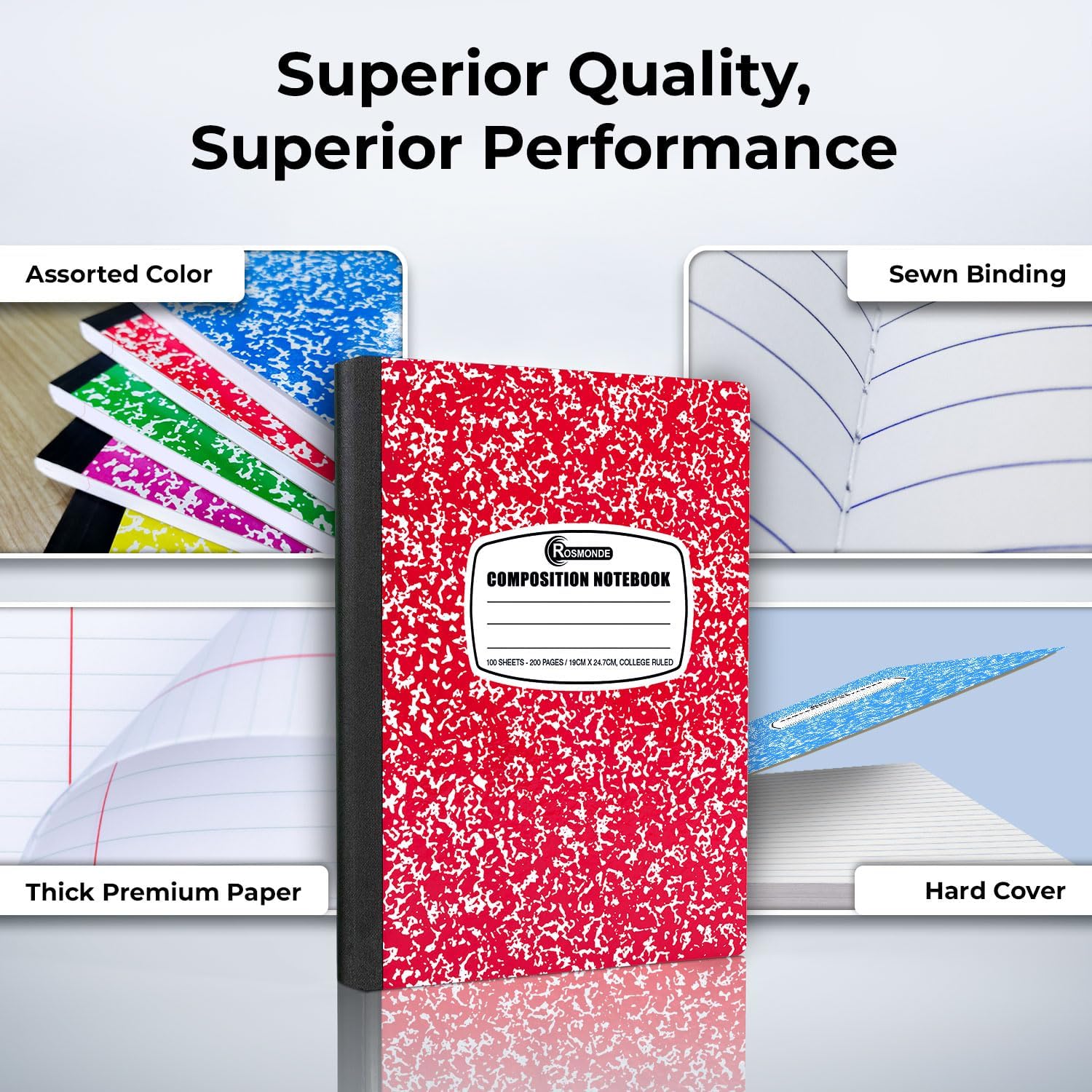 5 Pack Composition Notebooks College Ruled, 200 No Bleed Pages (100 Sheets) 9-3/4x7-1/2 Notebooks for Work, Back to School Supplies for College Students, Notebooks for Women, Colors May Repeat - Image 3