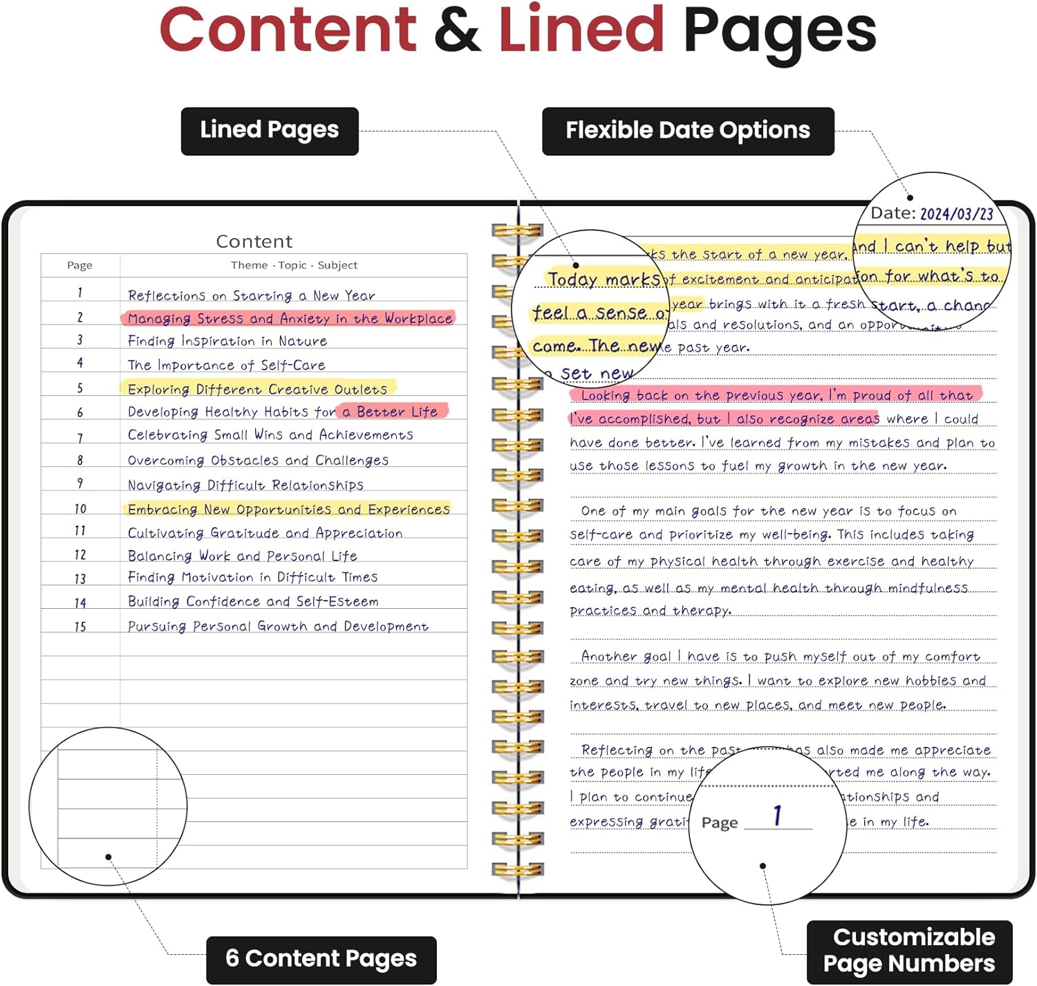 Lined Spiral Journal Notebook for Women & Men, 140 Pages, College Ruled Hardcover Notebook for Work & Note Taking, Journals for Writing, A5(6"x8") - Black - Image 4