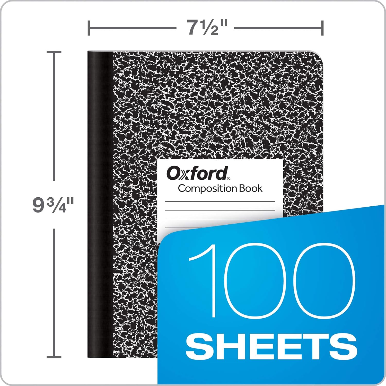 Oxford Composition Notebooks, Wide Ruled Paper, 9-3/4" x 7-1/2", Black Marble Covers, 100 Sheets, 12 per Pack (63795) - Image 3