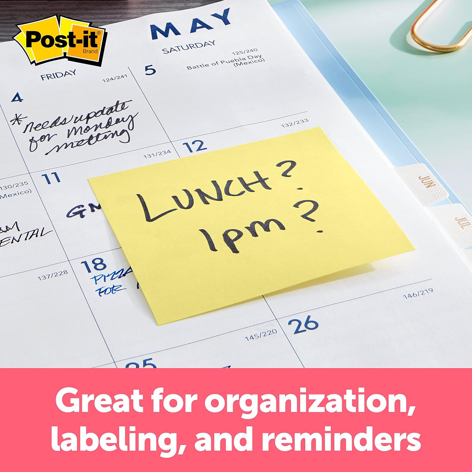 Post-it Notes, 3 in x 3 in, 4 Sticky Notes Pads, 50 Sheets per Pad, The Iconic Canary Yellow Note, School Supplies and Office Products - Image 4