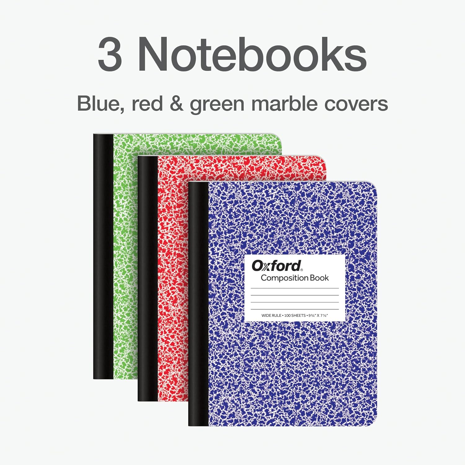 Oxford Composition Notebooks, 9-3/4 x 7-1/2 Inch School Journals, Wide Ruled Paper, Primary Color Marble Covers, 100 Sheets per Book, 3 Pack (1002517) - Image 8
