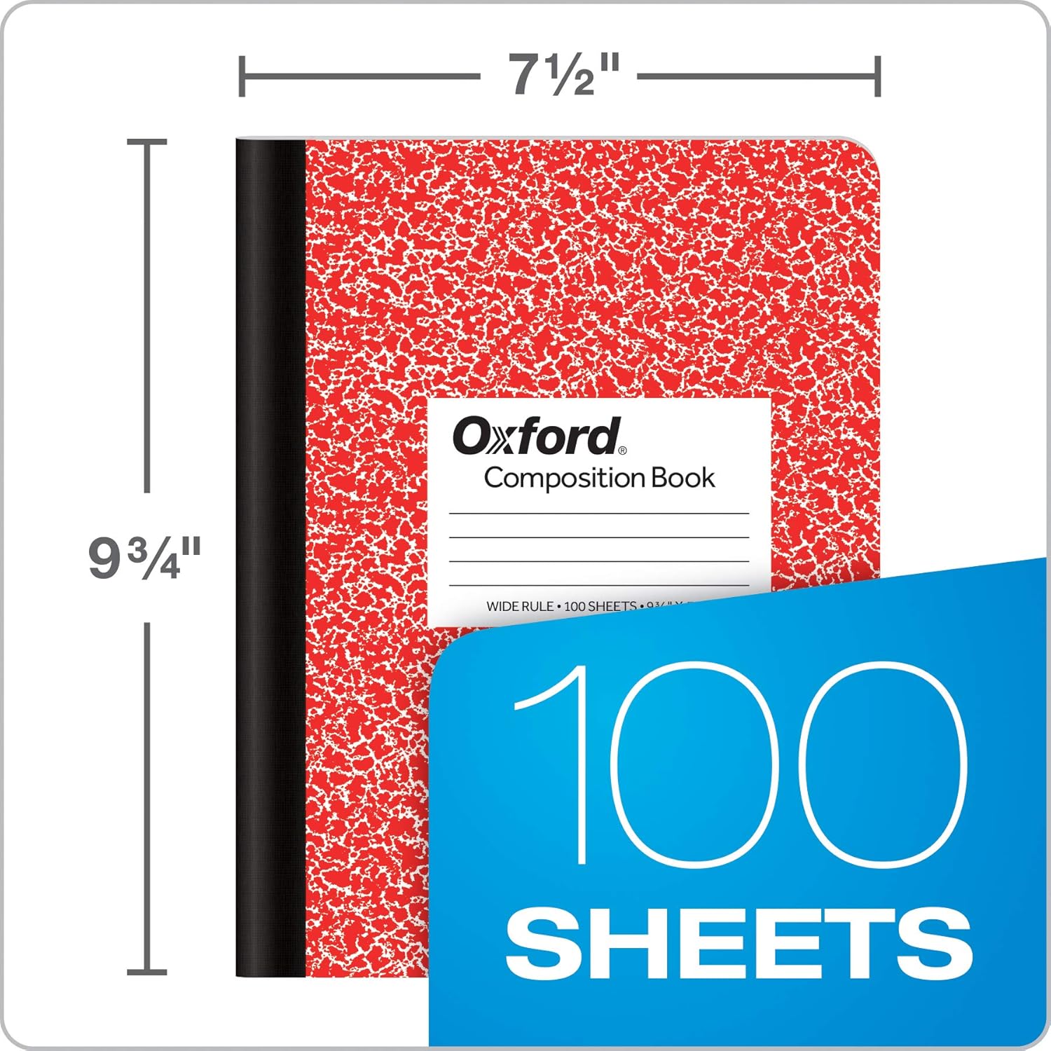 Oxford Composition Notebook 6 Pack, Wide Ruled Paper, 9-3/4 x 7-1/2 Inches, 100 Sheets, Assorted Marble Covers, 2 Each: Blue, Green, Red (63762) - Image 3