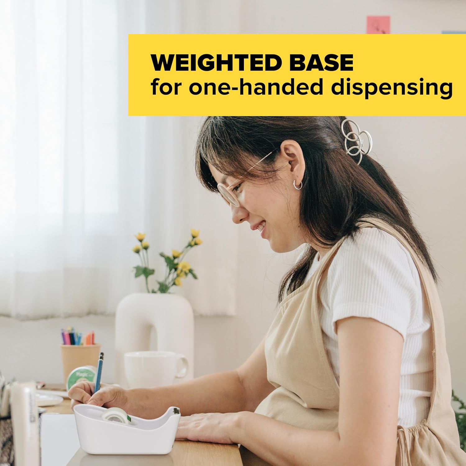 Scotch Tape Dispenser, White, Great for School or Office and Includes 1 Roll of Scotch Magic Tape 3/4 in x 350 in - Image 9