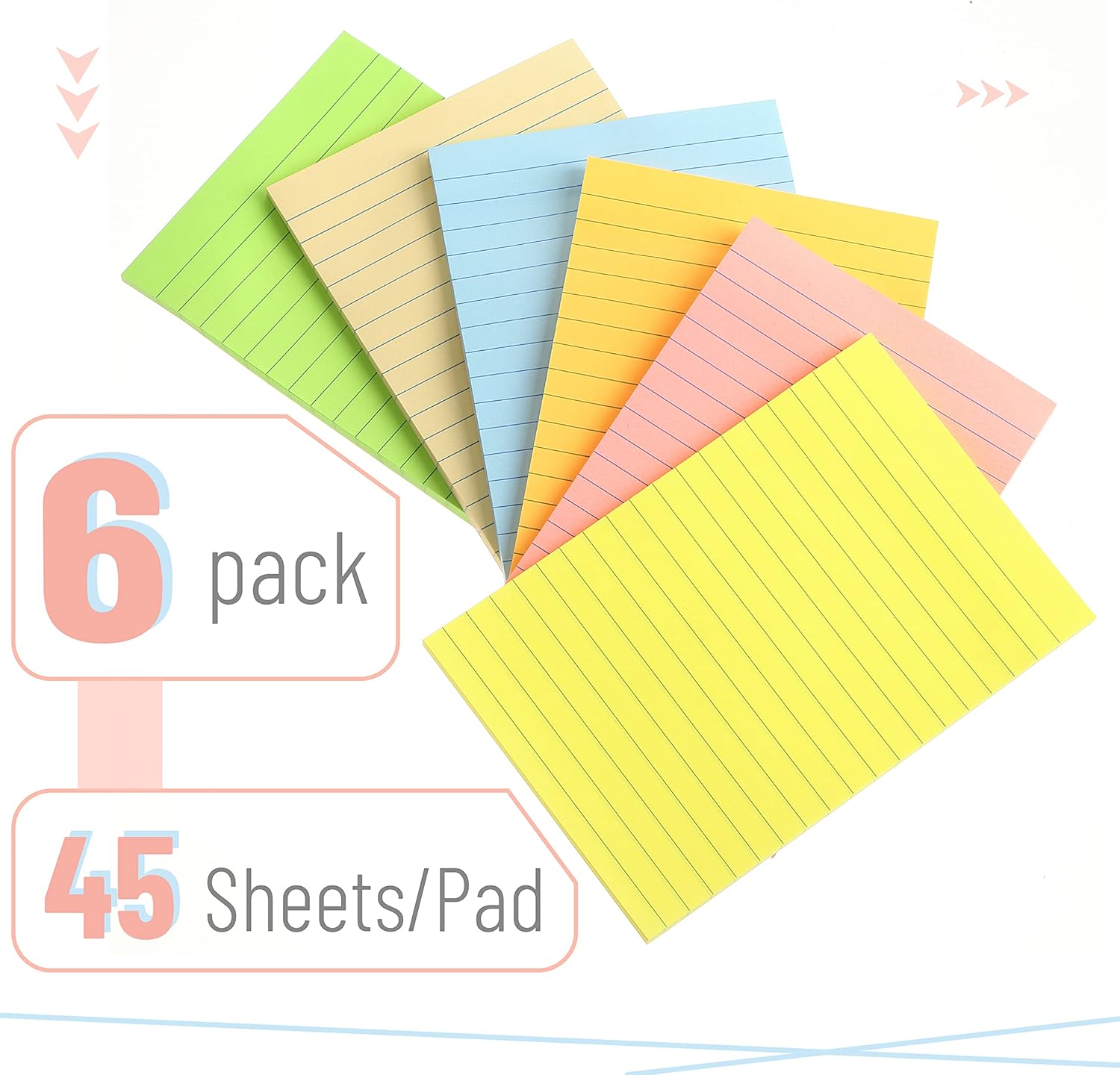 Mr. Pen- Lined Sticky Notes 4x6, 6 Pads, 45 Sheets/Pad, Pastel Color, Sticky Notes with Lines, Ruled Post Stickies, Back to School Supplies - Image 3