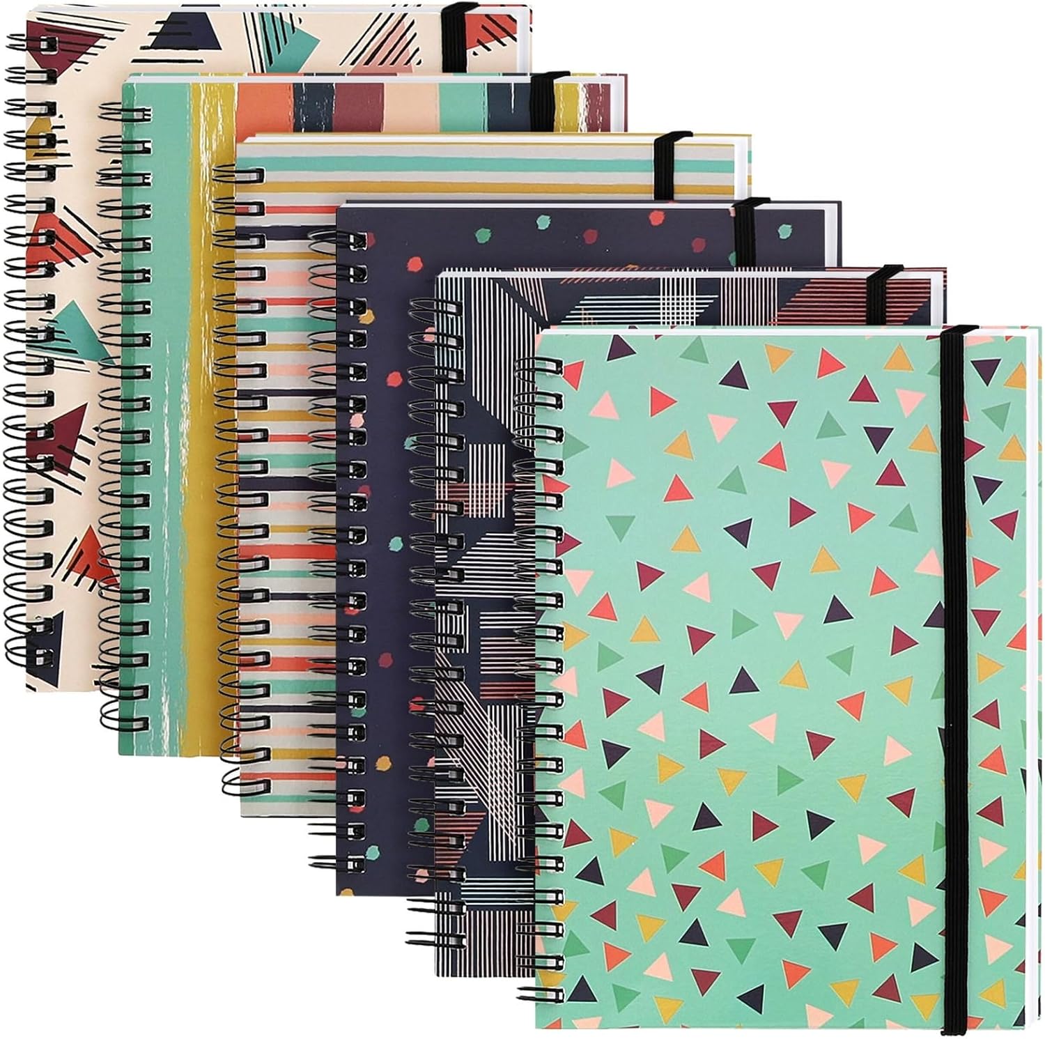 Paper Junkie 6 Pack 5x7 Spiral Notebooks with Pocket - Small Lined Journals with Elastic Closure for School, Work (6 Designs) - Image 8