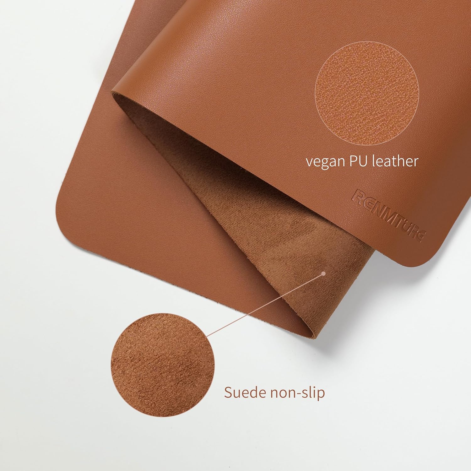 RENMTURE PU Mouse Pad, Faux Leather Large Desk Pad, Home Work Office Accessories, Non-Slip Desk Mat, Waterproof Gaming Pad Desk Blotter (23.6" x 13.7", Brown) - Image 4