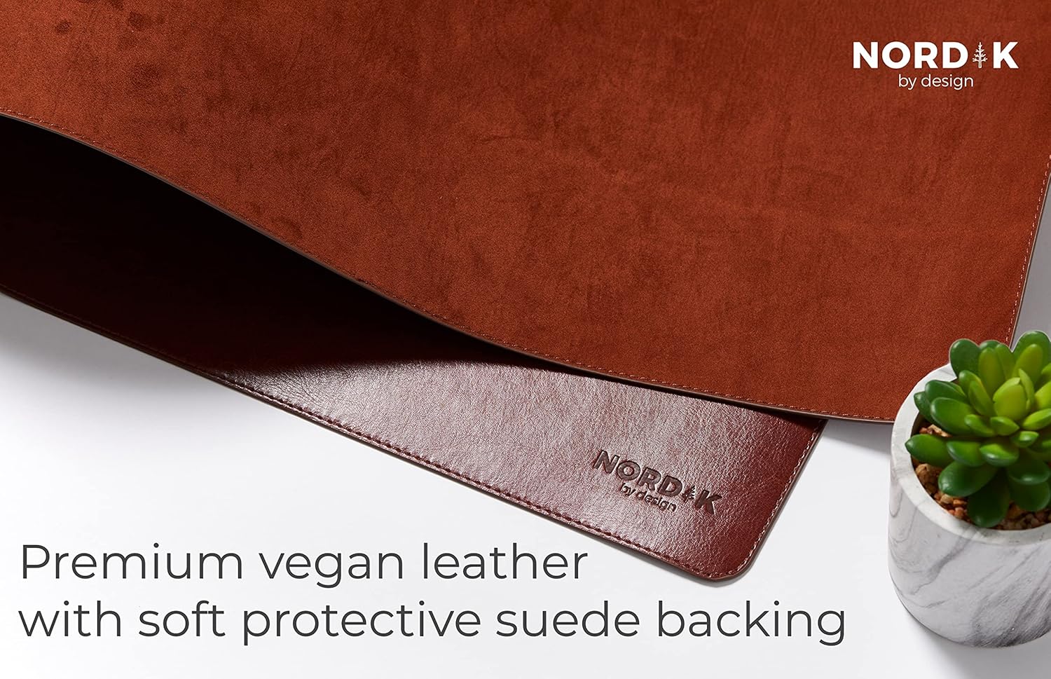 Nordik Leather Desk Mat - Whiskey Brown - Cable Organizer - Premium Mouse Mat & Desk Pad Protector - 35 X 17 Inch - Felt Vegan Leather - Large Office Mouse Pad & Blotter - Image 5
